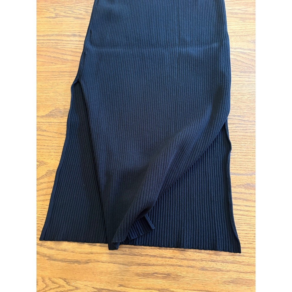 By Anthropologie Black Ribbed Sweater Knit Maxi Skirt Side Slits Women M - Picture 4 of 9